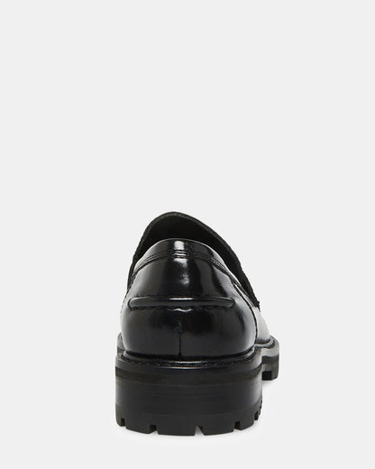 MINKA Black Leather Women's Platform Lug Sole Loafer | Steve Madden