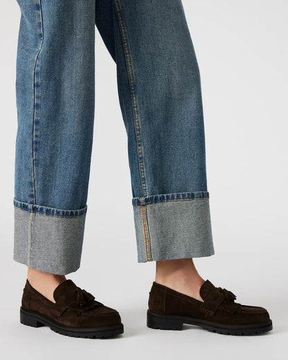 MINKA Black Leather Women's Platform Lug Sole Loafer | Steve Madden