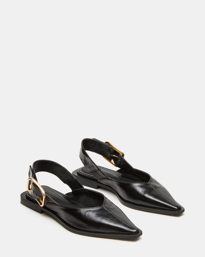 SHAY Black Leather Pointed-Toe Slingback Ballet Women's Flat | Steve Madden
