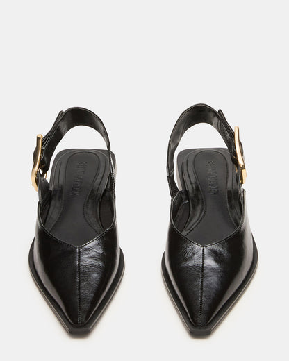 SHAY Black Leather Pointed-Toe Slingback Ballet Women's Flat | Steve Madden
