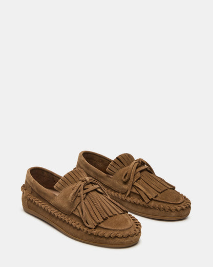 SAMUAL Chestnut Suede Fringe Boat Women's Loafer | Steve Madden