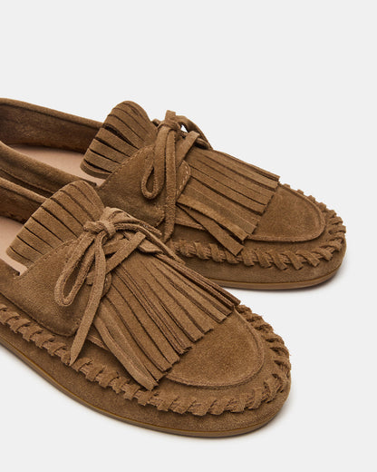 SAMUAL Chestnut Suede Fringe Boat Women's Loafer | Steve Madden