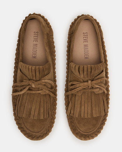 SAMUAL Chestnut Suede Fringe Boat Women's Loafer | Steve Madden