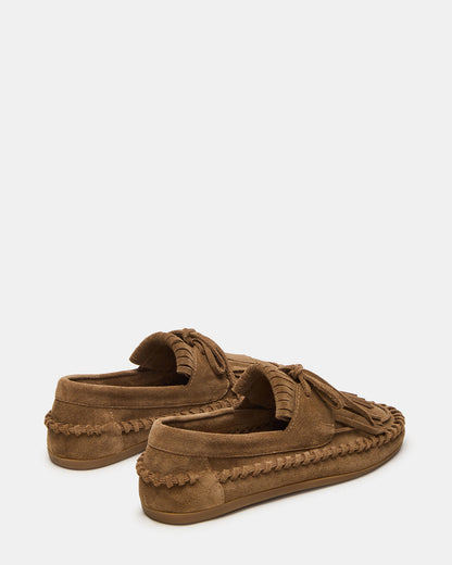 SAMUAL Chestnut Suede Fringe Boat Women's Loafer | Steve Madden