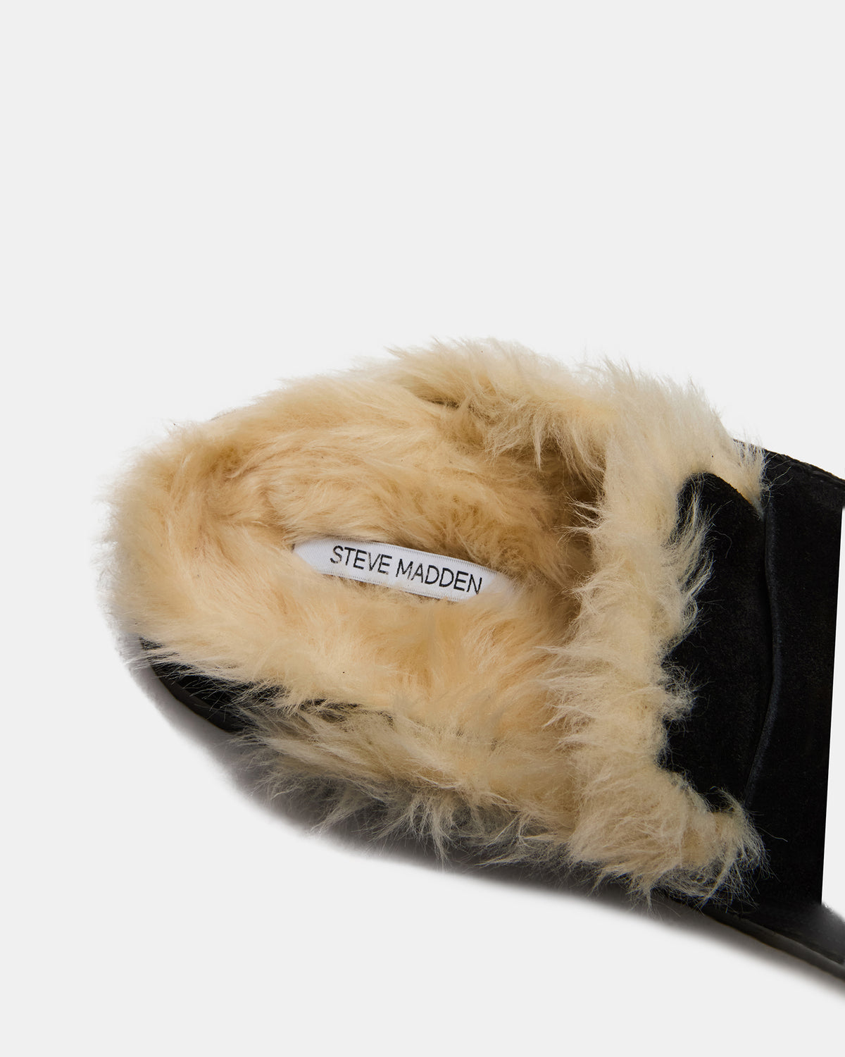 TOBIN Faux Fur Black Suede Slip-On Mule Women's Flat | Steve Madden
