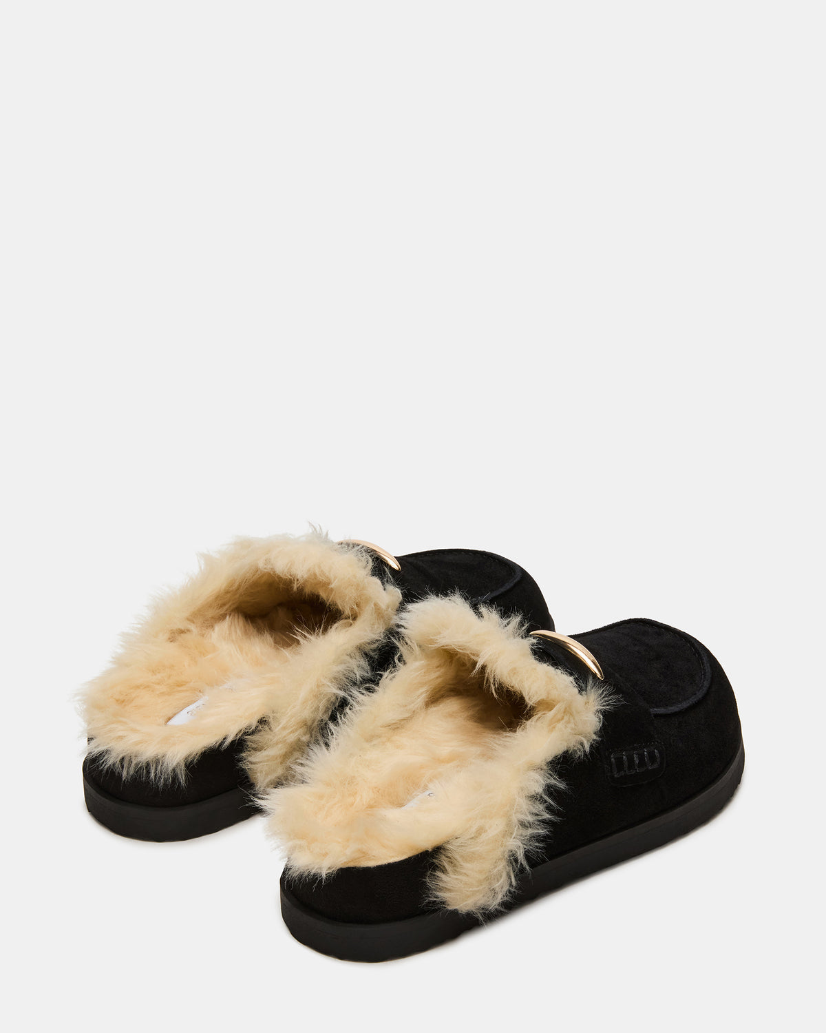 TOBIN Faux Fur Black Suede Slip-On Mule Women's Flat | Steve Madden