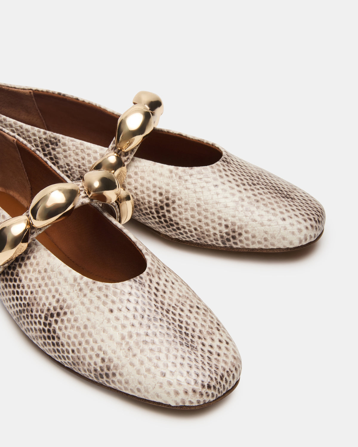POPPIN Natural Snake Mary Jane Ballet Women's Flat | Steve Madden