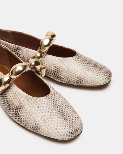 POPPIN Natural Snake Mary Jane Ballet Women's Flat | Steve Madden