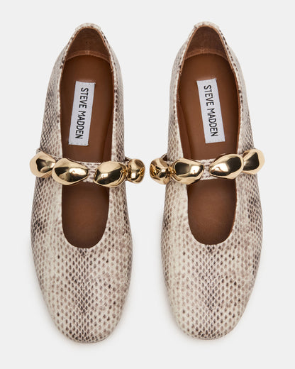 POPPIN Natural Snake Mary Jane Ballet Women's Flat | Steve Madden