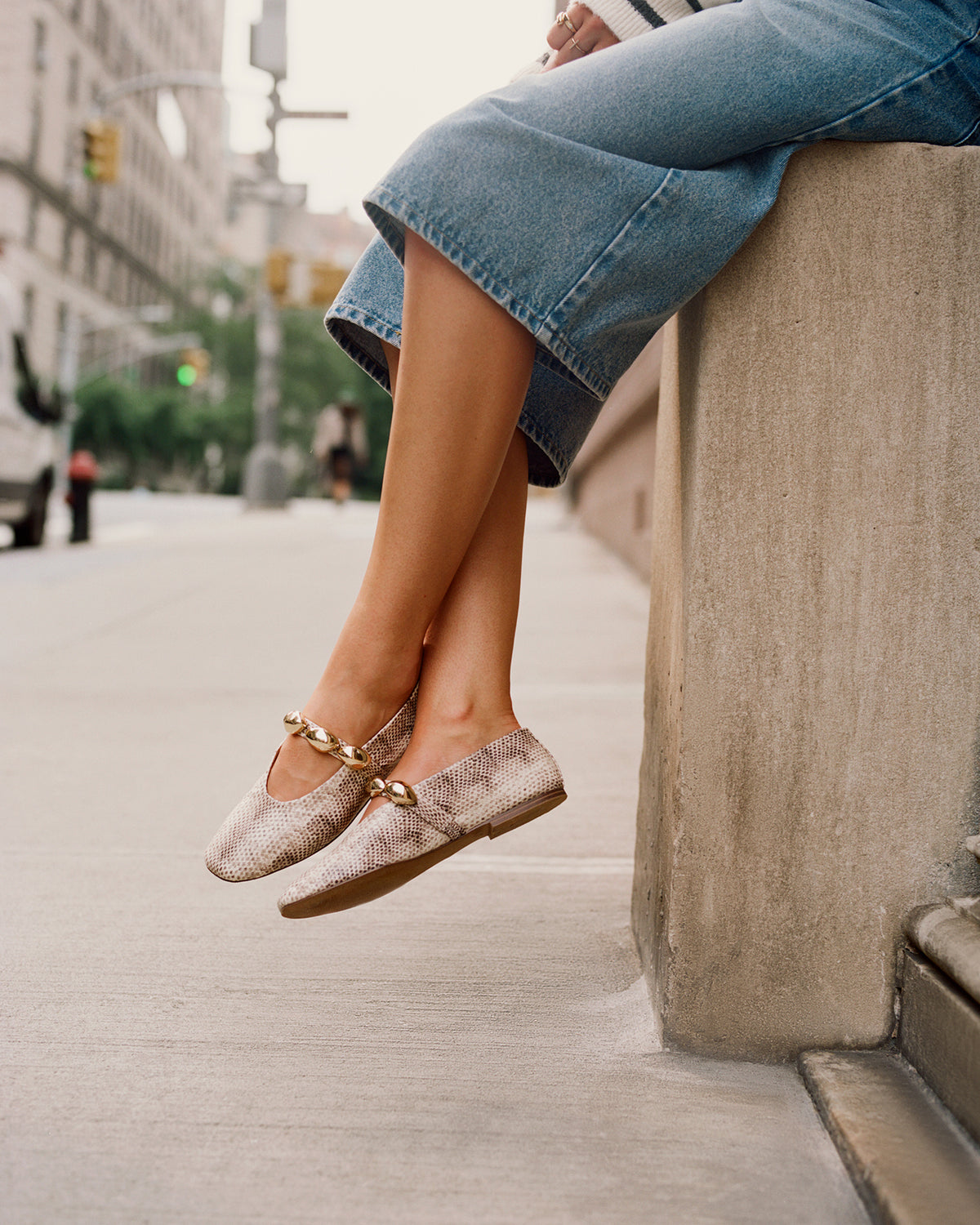 POPPIN Natural Snake Mary Jane Ballet Women's Flat | Steve Madden
