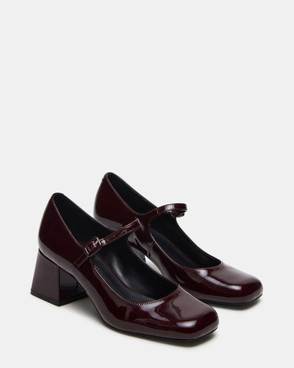 DARCEY Wine Patent Square-Toe Mary Jane Block Heel Women's Loafer | Steve Madden