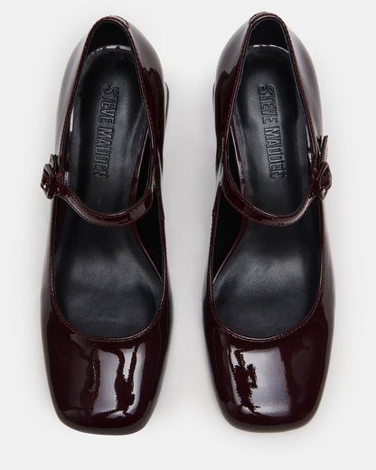 DARCEY Wine Patent Square-Toe Mary Jane Block Heel Women's Loafer | Steve Madden