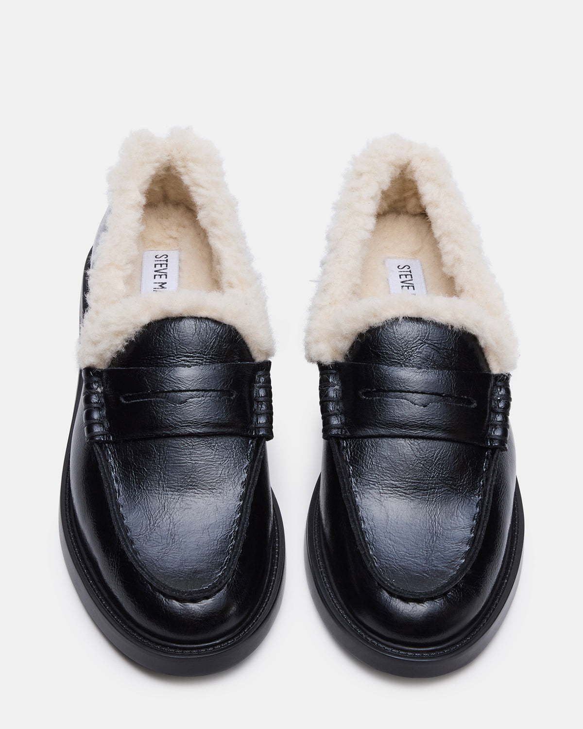 MADISON Faux Fur Black Leather Women's Penny Loafer | Steve Madden