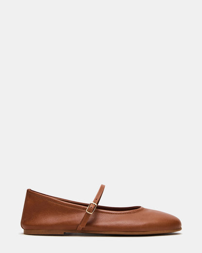 BESETTE Tan Leather Mary Jane Ballet Women's Flat | Steve Madden