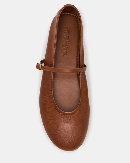 BESETTE Tan Leather Mary Jane Ballet Women's Flat | Steve Madden