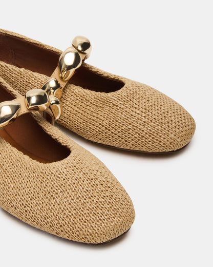 POPPIN Natural Raffia Mary Jane Ballet Women's Flat | Steve Madden