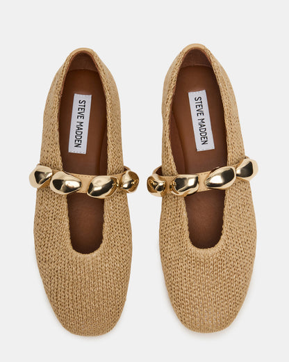 POPPIN Natural Raffia Mary Jane Ballet Women's Flat | Steve Madden