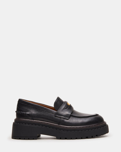 RAFTUS Black Leather Platform Lug Women's Loafer | Steve Madden