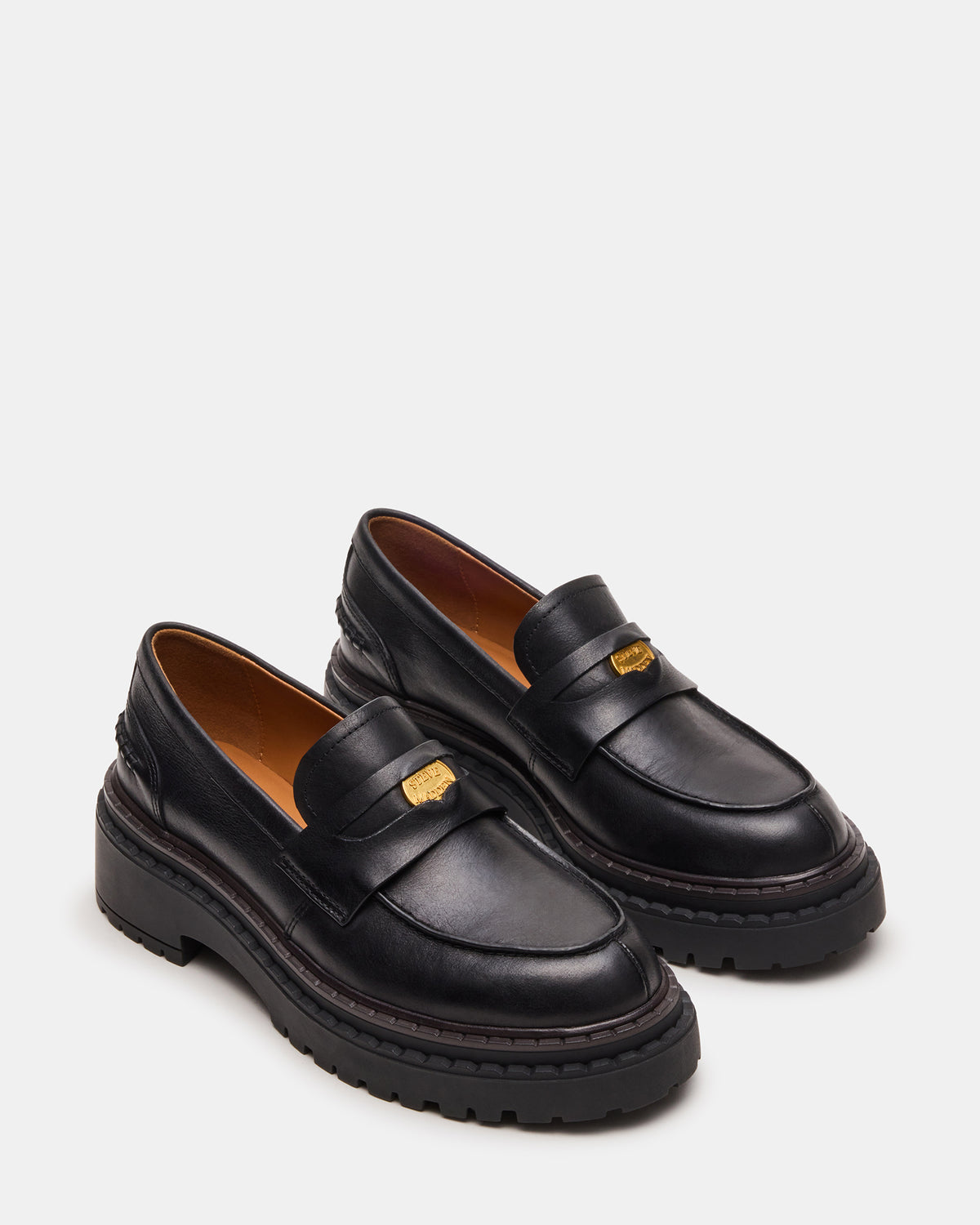 RAFTUS Black Leather Platform Lug Women's Loafer | Steve Madden