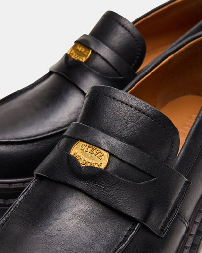 RAFTUS Black Leather Platform Lug Women's Loafer | Steve Madden