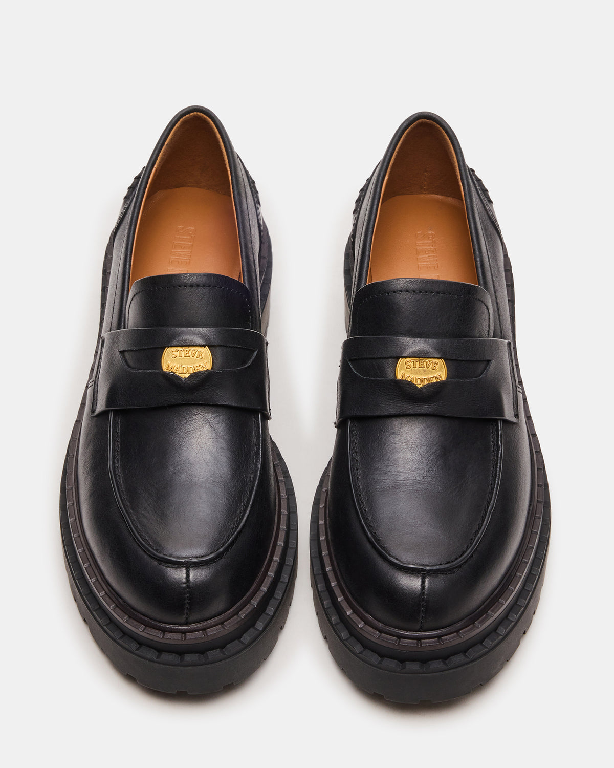 RAFTUS Black Leather Platform Lug Women's Loafer | Steve Madden