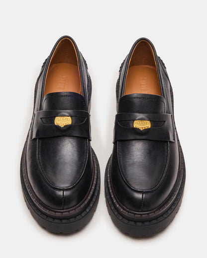 RAFTUS Black Leather Platform Lug Women's Loafer | Steve Madden
