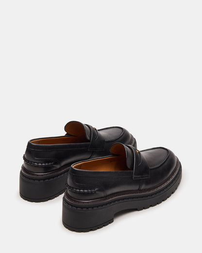 RAFTUS Black Leather Platform Lug Women's Loafer | Steve Madden
