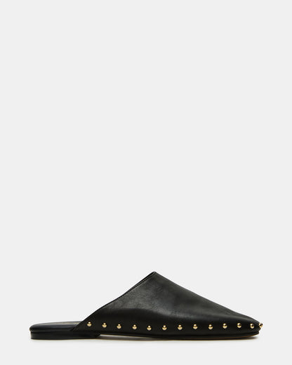 PEARSON Black Leather Rounded-Toe Slip-On Women's Flat | Steve Madden