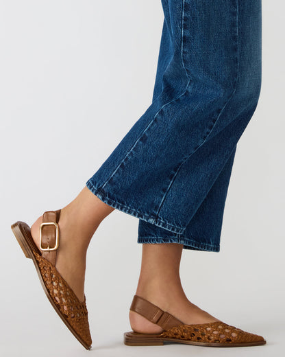 SHAY Woven Cognac Pointed-Toe Slingback Ballet Women's Flat | Steve Madden