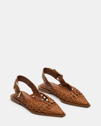 SHAY Woven Cognac Pointed-Toe Slingback Ballet Women's Flat | Steve Madden