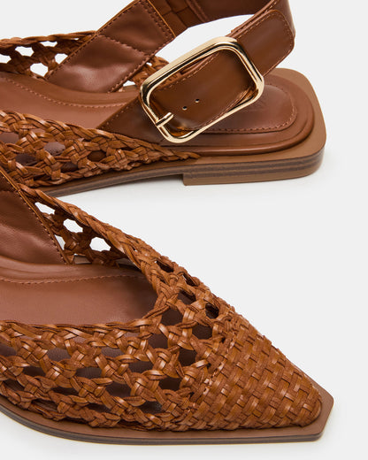 SHAY Woven Cognac Pointed-Toe Slingback Ballet Women's Flat | Steve Madden