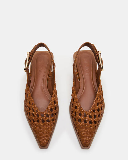 SHAY Woven Cognac Pointed-Toe Slingback Ballet Women's Flat | Steve Madden