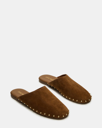 PEARSON Chestnut Suede Rounded-Toe Slip-On Women's Flat | Steve Madden