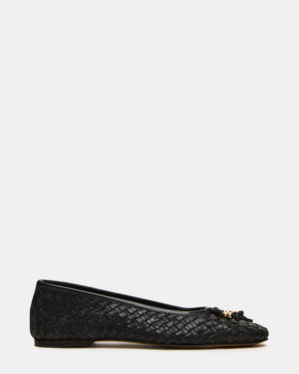 DIVY Black Leather Woven Bow Ballet Round-Toe Women's Flat | Steve Madden
