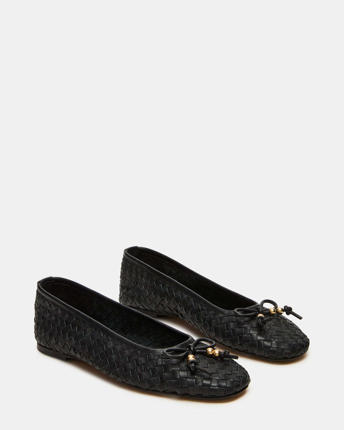 DIVY Black Leather Woven Bow Ballet Round-Toe Women's Flat | Steve Madden