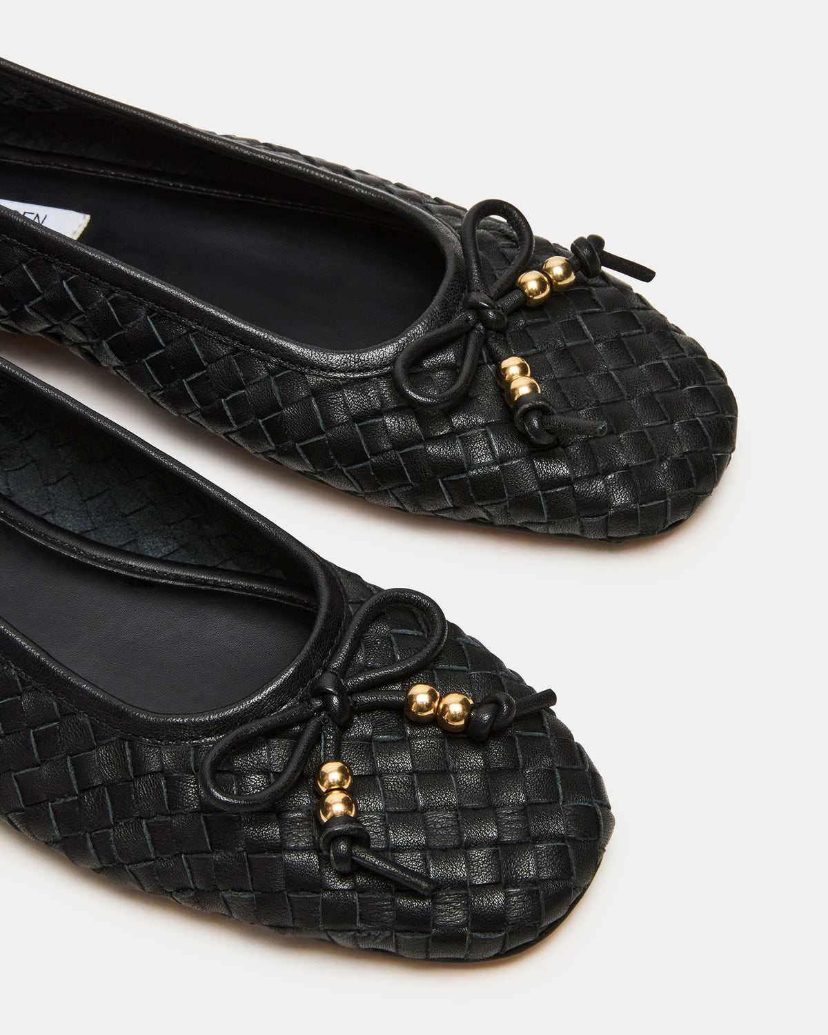 DIVY Black Leather Woven Bow Ballet Round-Toe Women's Flat | Steve Madden