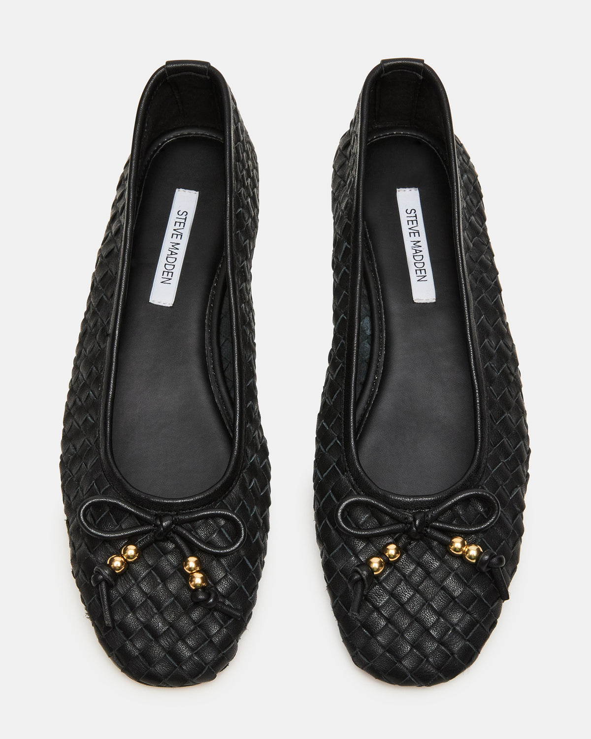 DIVY Black Leather Woven Bow Ballet Round-Toe Women's Flat | Steve Madden