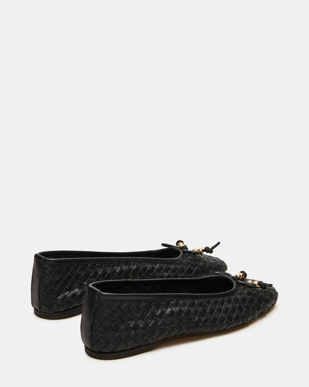 DIVY Black Leather Woven Bow Ballet Round-Toe Women's Flat | Steve Madden