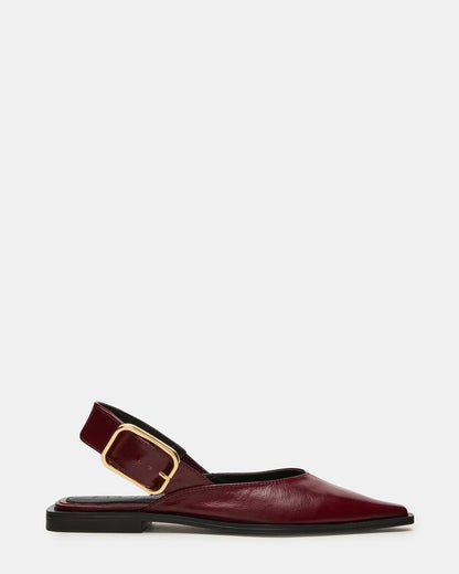 SHAY Burgundy Leather Pointed-Toe Slingback Ballet Women's Flat | Steve Madden