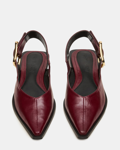 SHAY Burgundy Leather Pointed-Toe Slingback Ballet Women's Flat | Steve Madden
