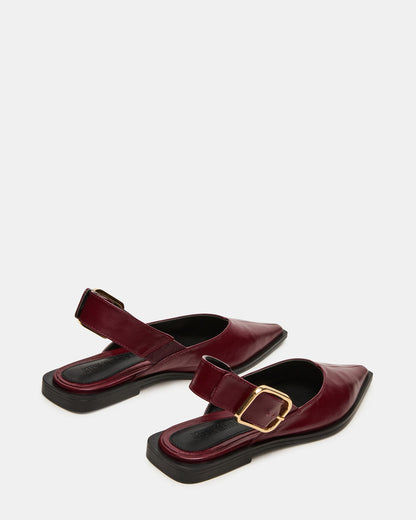 SHAY Burgundy Leather Pointed-Toe Slingback Ballet Women's Flat | Steve Madden