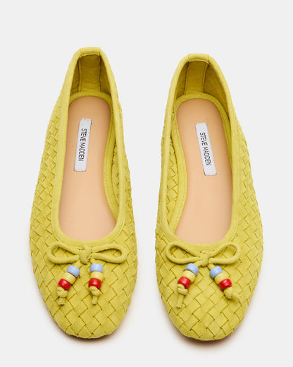 DIVY Lime Leather Woven Bow Ballet Round-Toe Women's Flat | Steve Madden