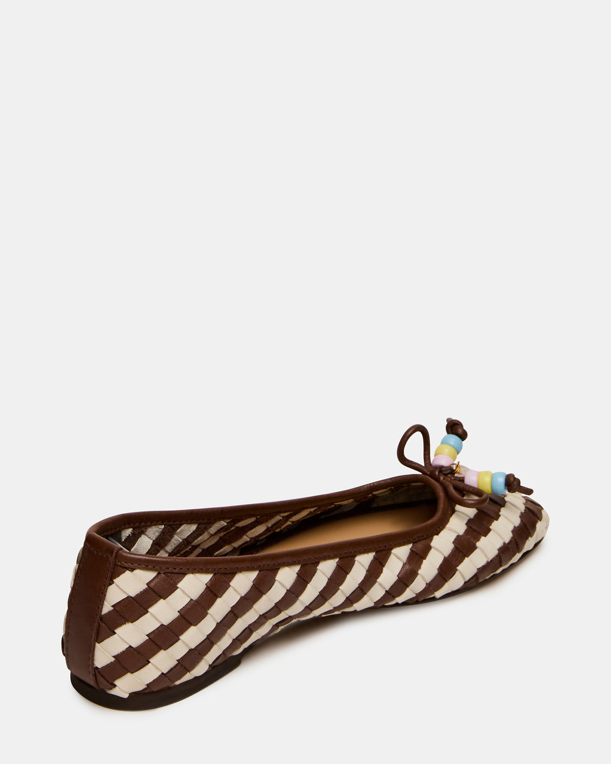 DIVY White/Brown Leather Woven Bow Ballet Round-Toe Women's Flat | Steve Madden