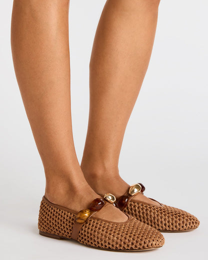 POPPIN Brown Raffia Mary Jane Ballet Women's Flat | Steve Madden