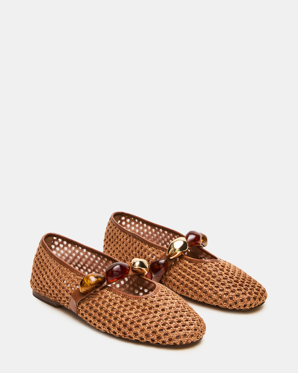 POPPIN Brown Raffia Mary Jane Ballet Women's Flat | Steve Madden
