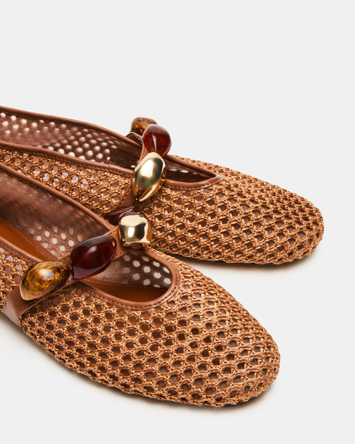 POPPIN Brown Raffia Mary Jane Ballet Women's Flat | Steve Madden
