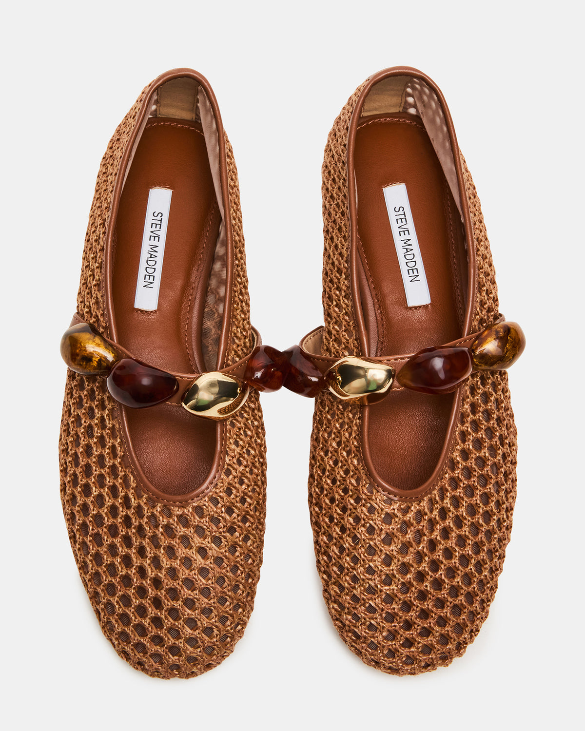 POPPIN Brown Raffia Mary Jane Ballet Women's Flat | Steve Madden
