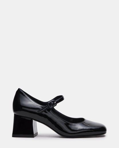 DARCEY Black Patent Square-Toe Mary Jane Block Heel Women's Loafer | Steve Madden