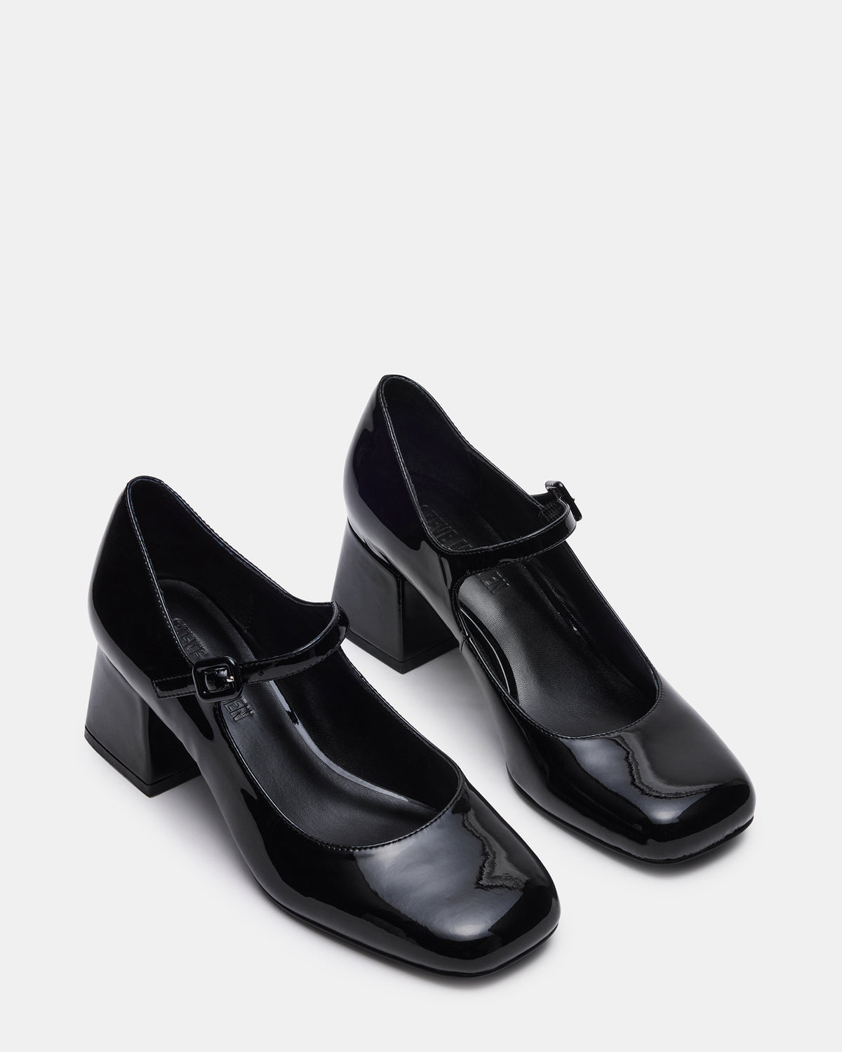 DARCEY Black Patent Square-Toe Mary Jane Block Heel Women's Loafer | Steve Madden