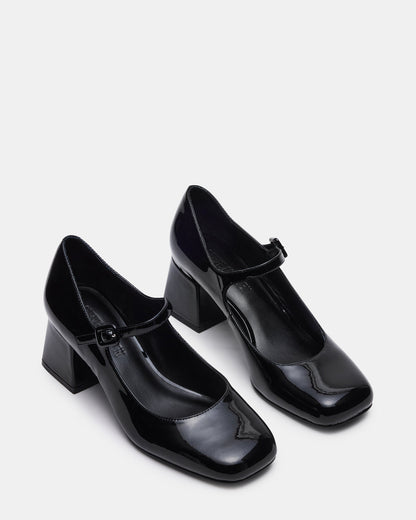 DARCEY Black Patent Square-Toe Mary Jane Block Heel Women's Loafer | Steve Madden